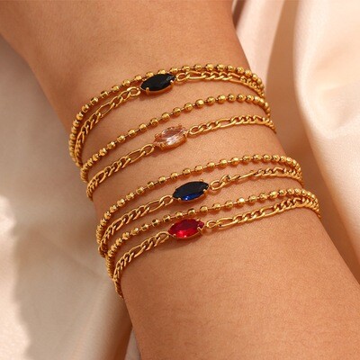 Right Grand Women Fashion Tarnish Free Jewelry Waterproof Gold Plated Double Layer Stainless Steel Zircon Chain Bracelet