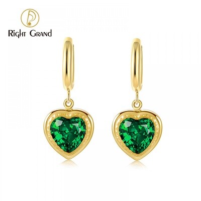 Right Grand Women Trendy Jewelry Stainless Steel 14K Gold Plated Green Cubic Zirconia Heart Hoop Earrings