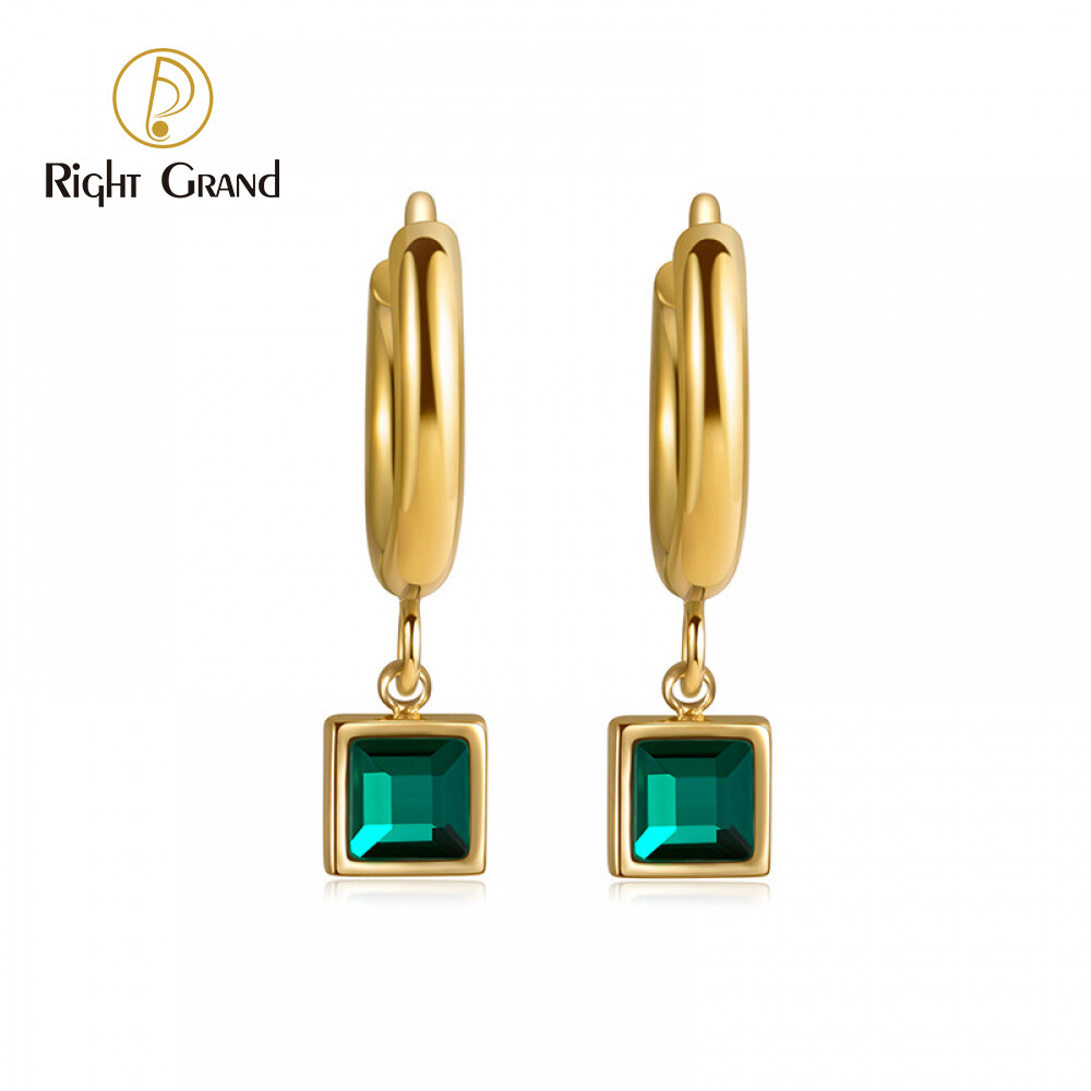 Right Grand New Fashion Jewelry Stainless Steel 14K Gold Plated Party Wholesale Designer Colorful Zircon Earrings For Women