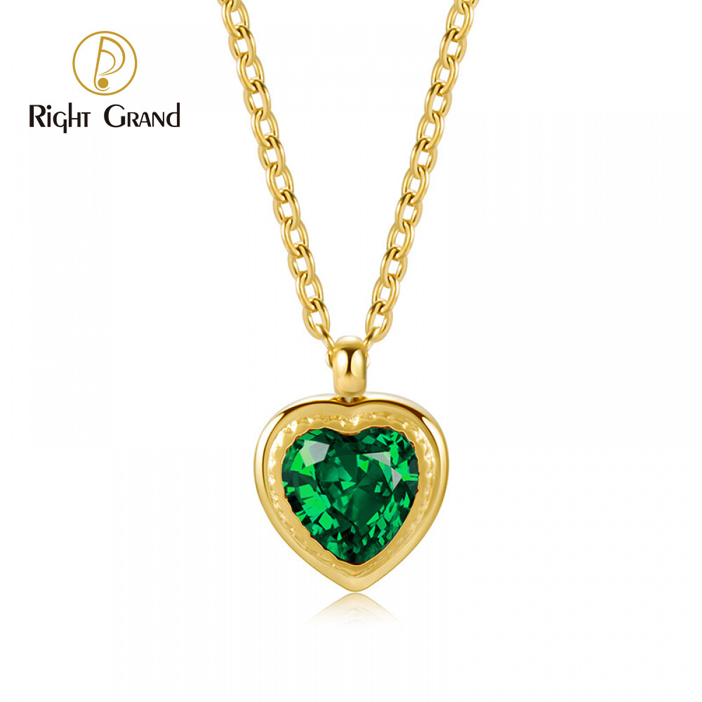 Right Grand Dainty Simple Fashion Women Jewelry Cubic Zirconia 14k Gold Plated Stainless Steel Heart Necklace