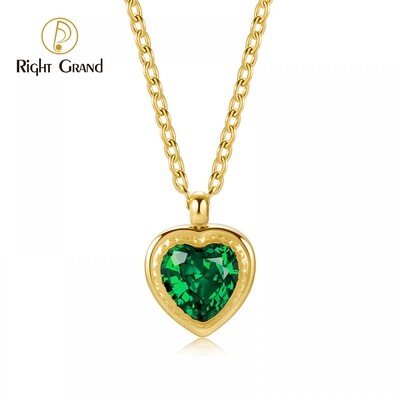 Right Grand Dainty Simple Fashion Women Jewelry Cubic Zirconia 14k Gold Plated Stainless Steel Heart Necklace