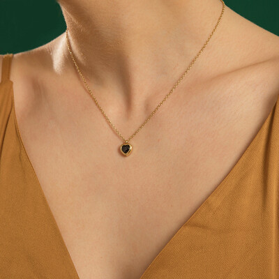 Right Grand Dainty Simple Fashion Women Jewelry Cubic Zirconia 14k Gold Plated Stainless Steel Heart Necklace