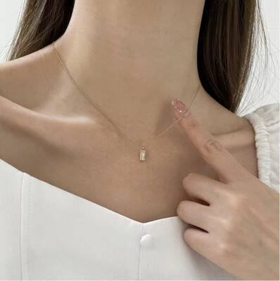 Right Grand Simple Dainty Woman CZ Jewelry Stainless Steel Square 14K Gold Plated Colorful Diamonds Zircon Pendant Necklace