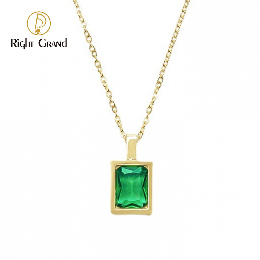 Right Grand Fashion Trendy Jewelry Stainless Steel Square 14K Gold Plated Colorful Diamonds Cz Zircon Pendant Necklace