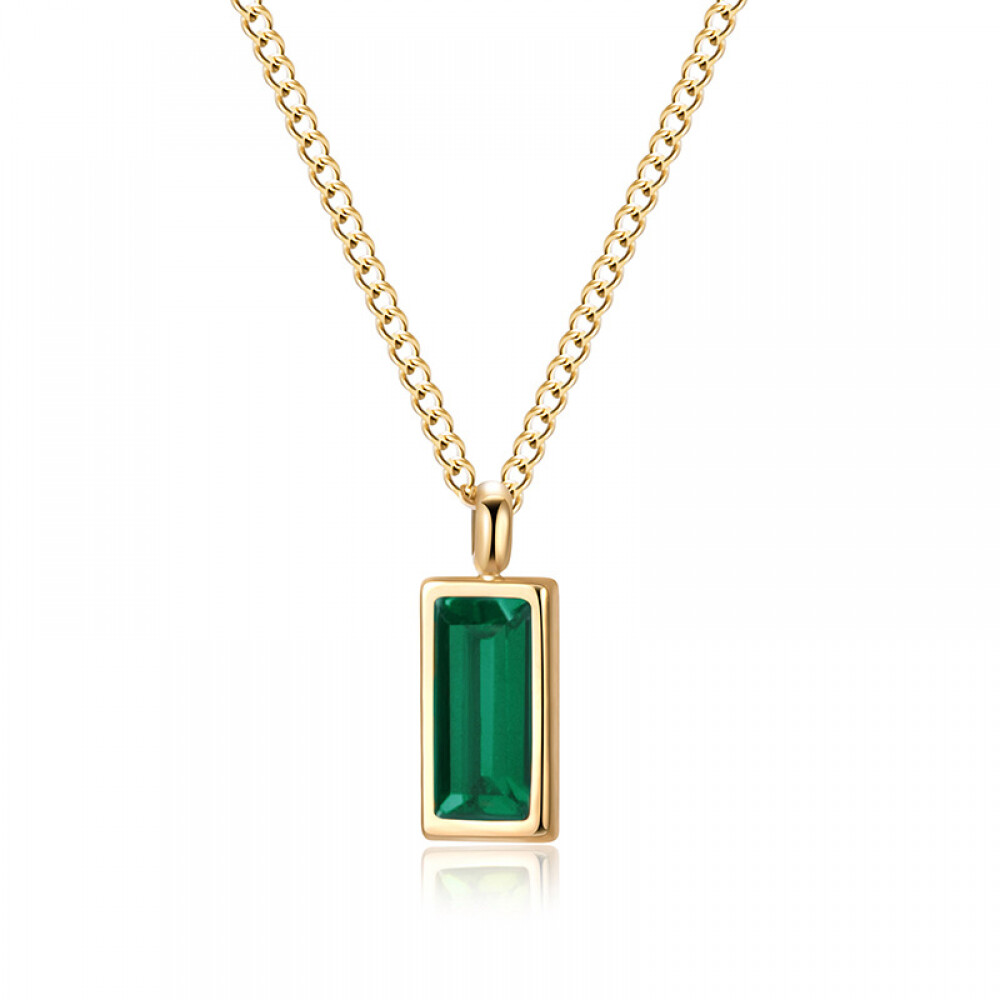 Right Grand Simple Dainty Woman CZ Jewelry Stainless Steel Square 14K Gold Plated Colorful Diamonds Zircon Pendant Necklace, color: PVD 14K Gold Plated + Green zircon, size: necklace(39.7+6cm)