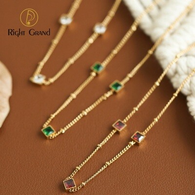 Right Grand Fashion Trendy Elegant Female Jewelry Stainless Steel Square 14K Gold Plated Diamonds Zircon Necklace