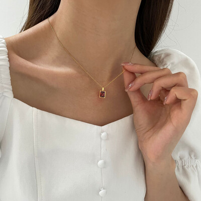 Right Grand Fashion Trendy Jewelry Stainless Steel Square 14K Gold Plated Colorful Diamonds Cz Zircon Pendant Necklace