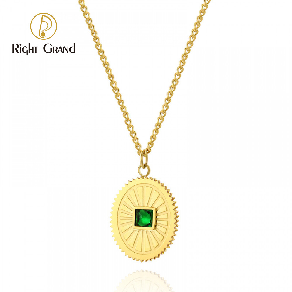 Right Grand New Trendy Jewelry Stainless Steel 14K Gold Plated Colorful Diamonds Cubic Zirrcoaia Pendant Necklace