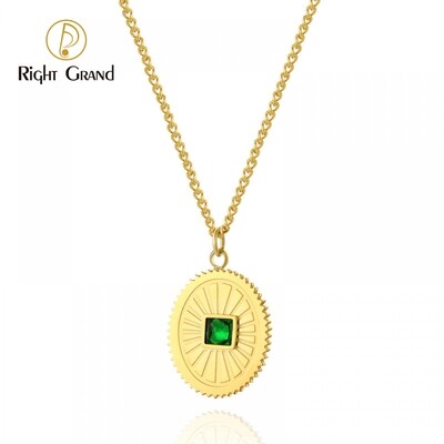 Right Grand New Trendy Jewelry Stainless Steel 14K Gold Plated Colorful Diamonds Cubic Zirrcoaia Pendant Necklace