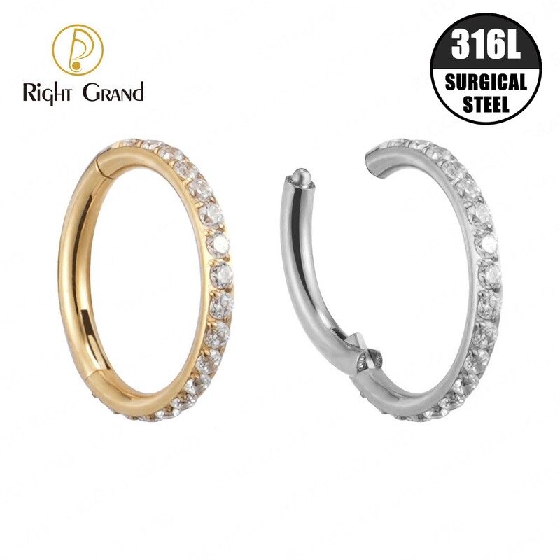 Right Grand 316L Surgical Steel Side Prong Set Half Circle  Cubic  Zircon Nose Cilcker Conch Piercing
