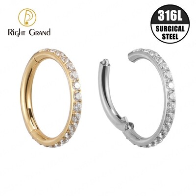 Right Grand 316L Surgical Steel Side Prong Set Half Circle  Cubic  Zircon Nose Cilcker Conch Piercing