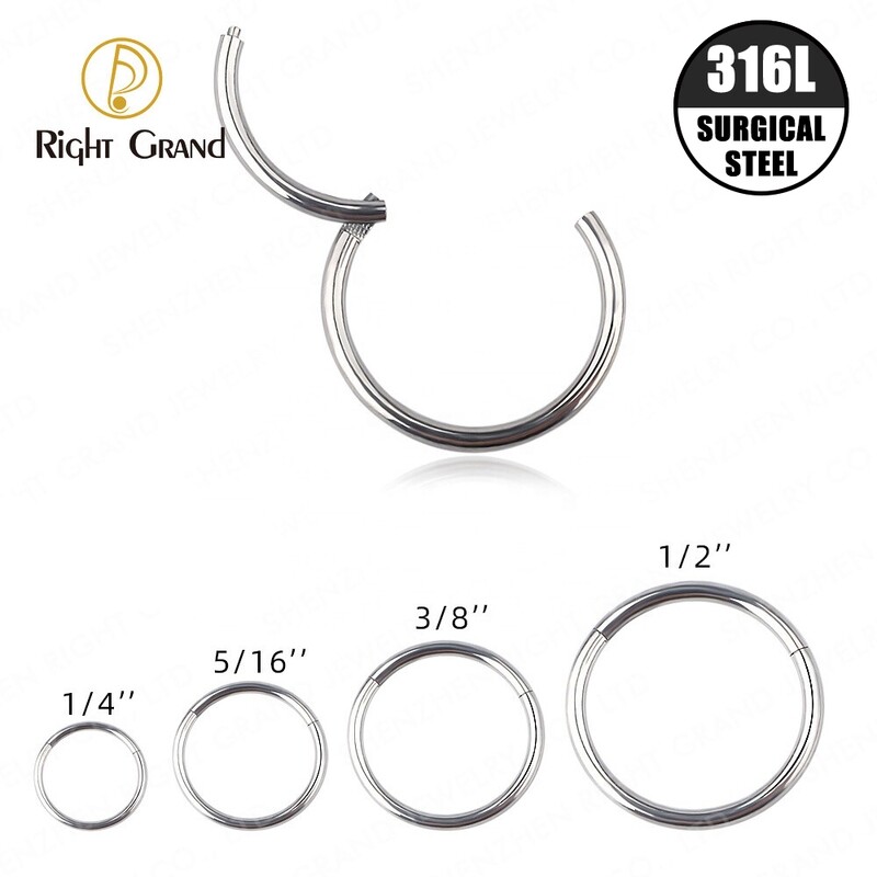 Right Grand Mirror Polish 316L Surgical Steel Septum Clicker Hinged Segment Nose Ring