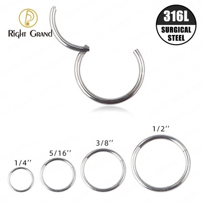 Right Grand Mirror Polish 316L Surgical Steel Septum Clicker Hinged Segment Nose Ring