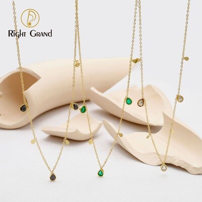 Right Grand Tarnish Free Dainty Stainless Steel Jewelry Cz Teardrop Diamonds Gold Plated Colorful Zircon Stone Necklace