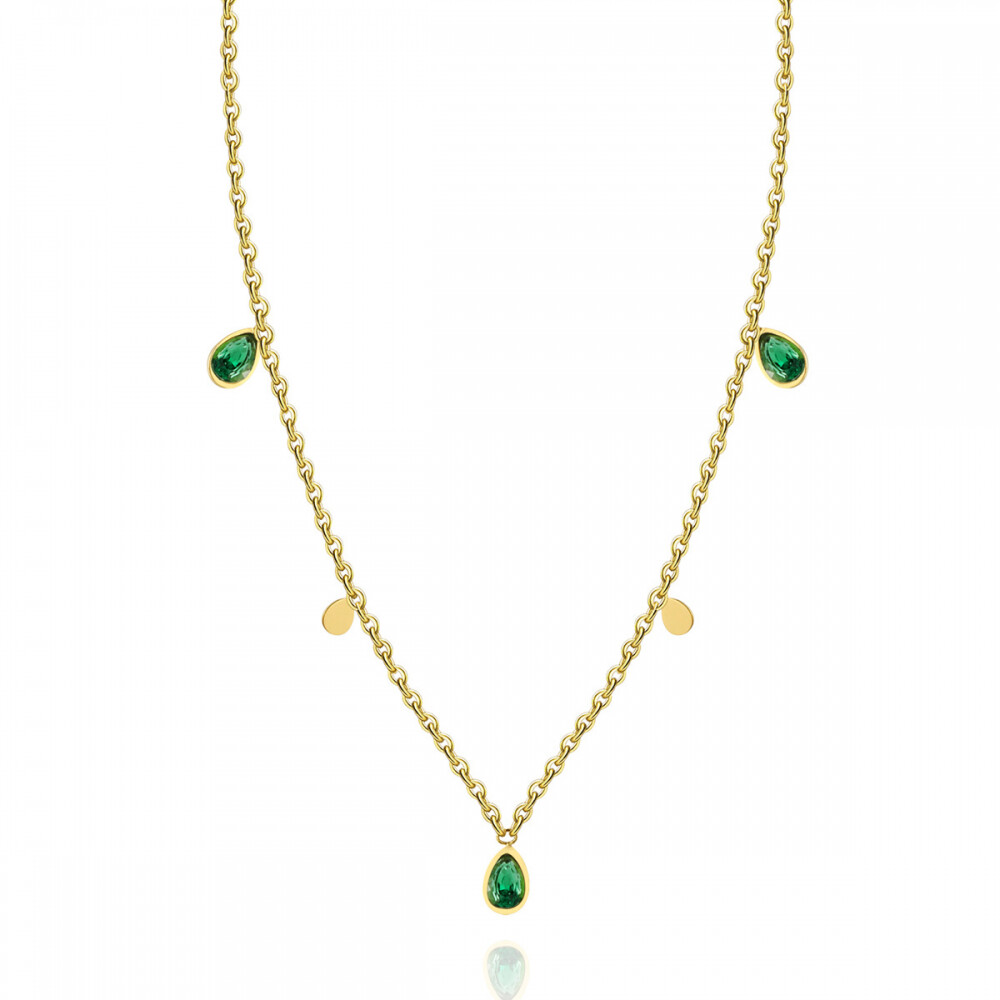 Right Grand Tarnish Free Dainty Stainless Steel Jewelry Cz Teardrop Diamonds Gold Plated Colorful Zircon Stone Necklace, color: PVD 14K Gold Plated + Green zircon, size: necklace(39.5cm)
