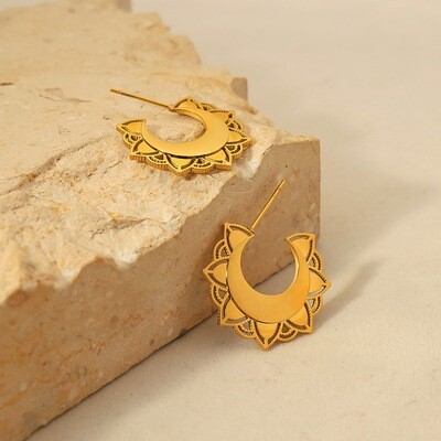 Right Grand Tarnish Free Fashion Vintage Jewelry Sun Moon Small 18K Gold Plated Stainless Steel Wholesale Hoop Earrings