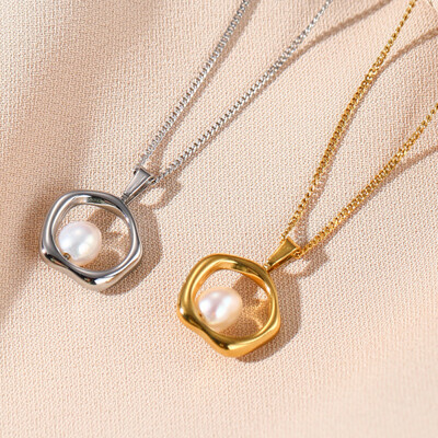 Right Grand Vintage Fashion Elegant Women Jewelry 14K Gold Plated Stainless Steel Natural Freshwater Pearl Necklace