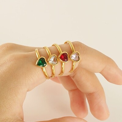 Right Grand Wholesale Fashion Jewelry Women 18K Gold Plated Colorful Geometric Diamond Heart Flower Cz Zircon Open Ring