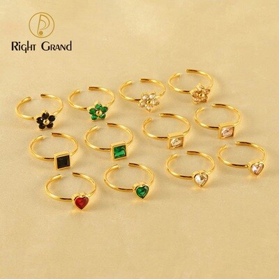 Right Grand Wholesale Fashion Jewelry Women 18K Gold Plated Colorful Geometric Diamond Heart Flower Cz Zircon Open Ring