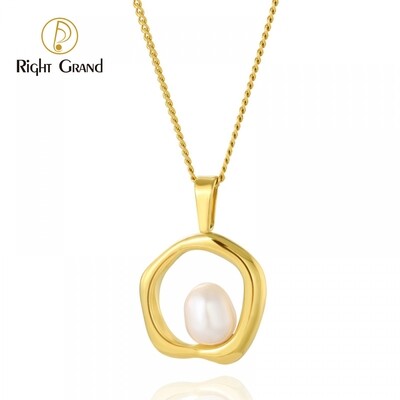 Right Grand Vintage Fashion Elegant Women Jewelry 14K Gold Plated Stainless Steel Natural Freshwater Pearl Necklace