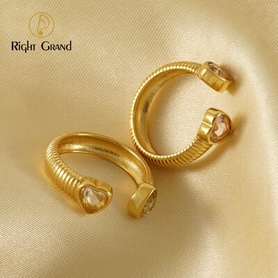 Right Grand Women Fashion Jewelry Adjustable Stainless Steel 18K Gold Plated Pink Diamond Heart Cz Zircon Open Ring