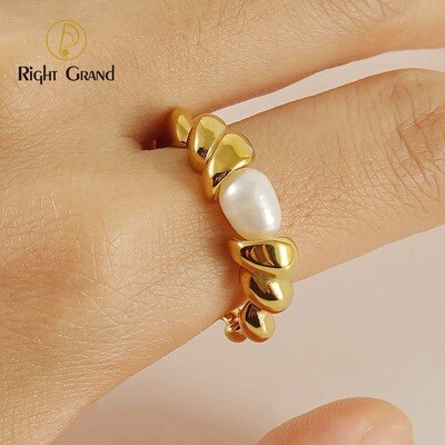 Right Grand Women Fashion Jewelry Adjustable Stainless Steel 18K Gold Plated Pink Diamond Heart Cz Zircon Open Ring