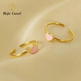 Right Grand Cute Fashion Jewelry Girls Kids Stainless Steel Gold Plated Dolphin Open Adjsuatable Pink Enamel Heart Rings