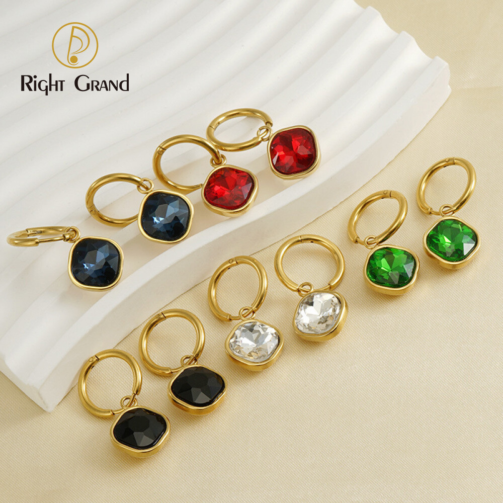 Right Grand Minimalist Cz Jewelry New Arrival Stainless Steel 18K Gold Plated Zirconia Colorful Women&#39;S Drop Dangle Earrings