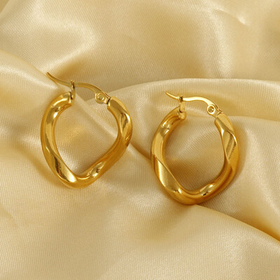 Right Grand High Quality 2023 New Fashion Jewelry Stainless Steel Irregular Twisted 18K Gold Plated Hoop Earrings For Women