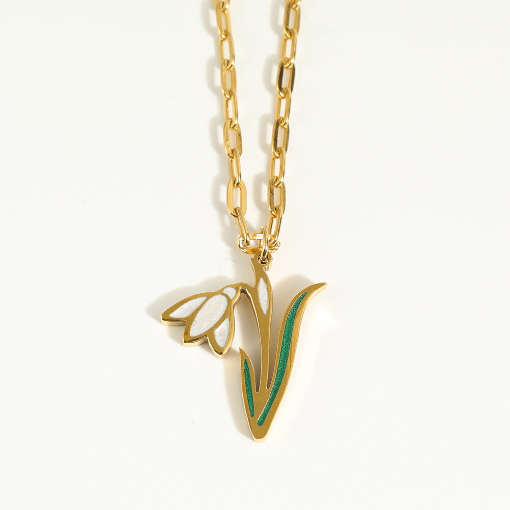Right Grand Wholesale Fashion Gift Jewelry Gold Plated Stainless Steel Square Embossed 12 Month Birth Flower Pendant Necklace, color: PVD 18K Gold, size: Necklace(40+5cm), option: SNOWDPOP