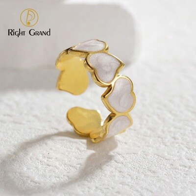 Right Grand New Women Fashion Jewelry PVD Gold Plated Stainless Steel Enamel Engagement Jewelry Open Heart Rings