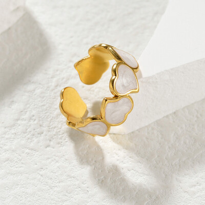Right Grand New Women Fashion Jewelry PVD Gold Plated Stainless Steel Enamel Engagement Jewelry Open Heart Rings