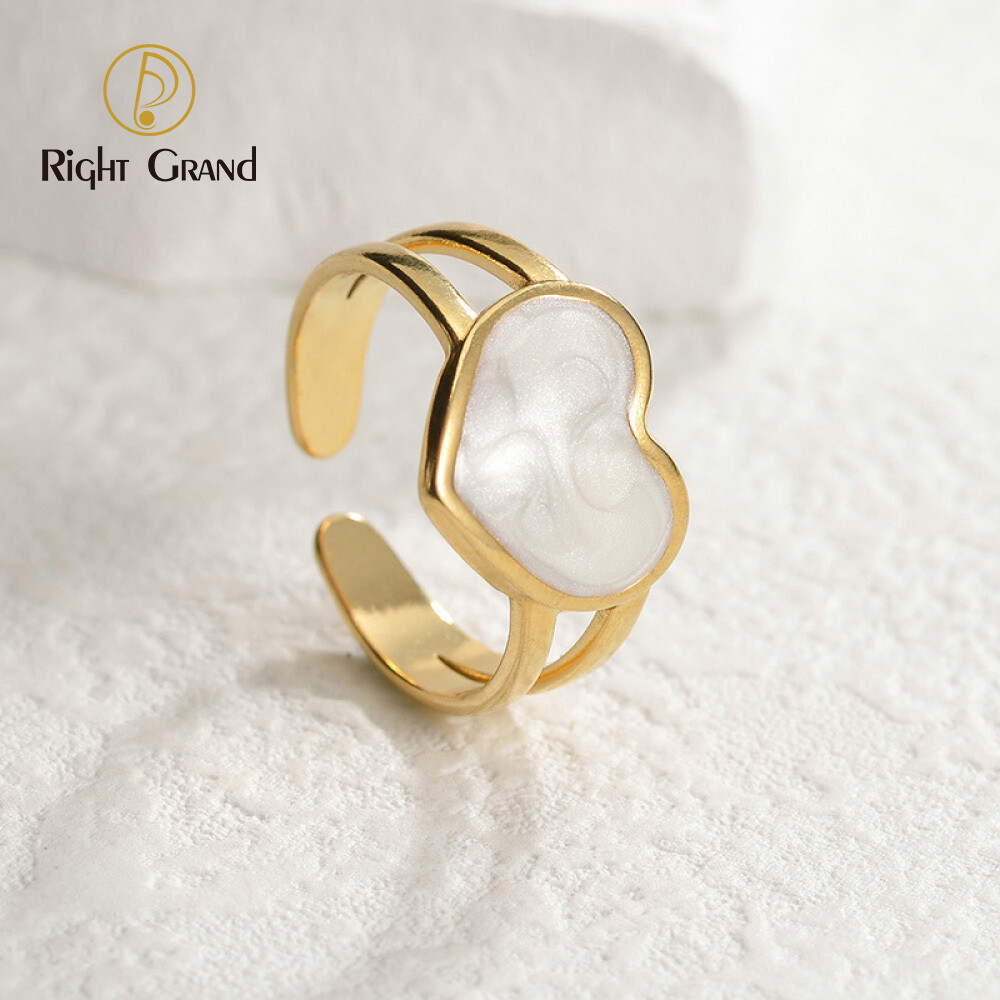 Right Grand Minimalist High Quality Fashion Pvd Gold Plated Open Stainless Steel Enamel Engagement Jewelry Heart Rings