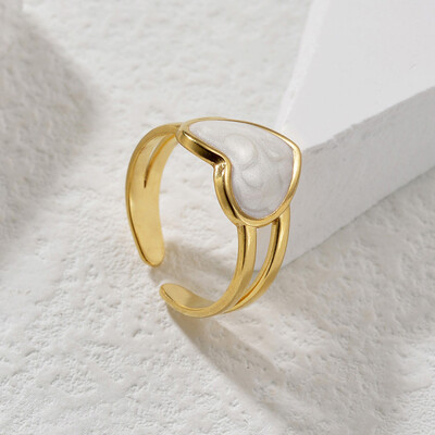 Right Grand Minimalist High Quality Fashion Pvd Gold Plated Open Stainless Steel Enamel Engagement Jewelry Heart Rings