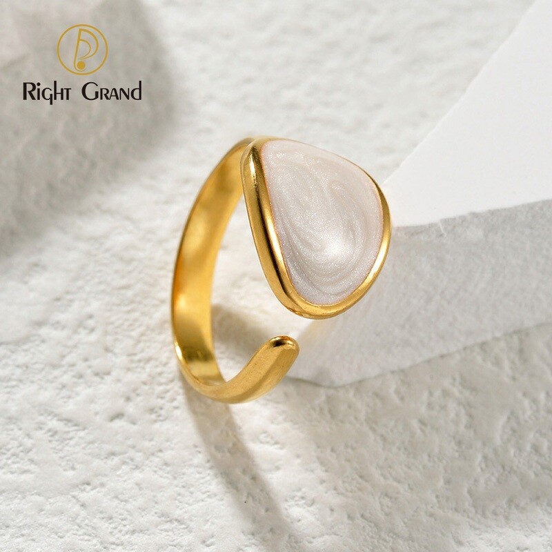 Right Grand Wholesale Simple Fashion Dripping Oil Jewelry 18K Pvd Gold Plated Open Custom Stainless Steel Enamel Rings