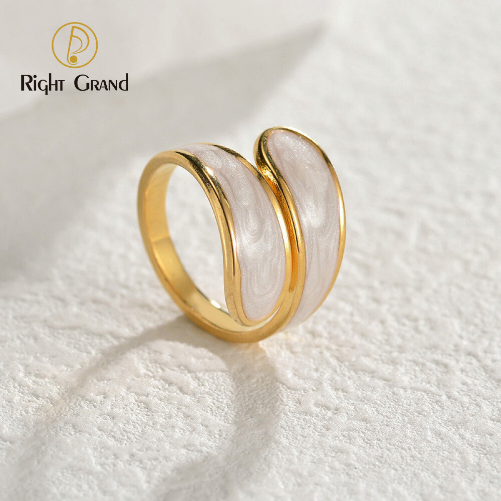 Right Grand Minimalist Elegant Women Fashion Jewelry Pvd Gold Plated Stainless Steel Enamel Jewelry Open Rings