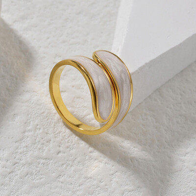 Right Grand Minimalist Elegant Women Fashion Jewelry Pvd Gold Plated Stainless Steel Enamel Jewelry Open Rings