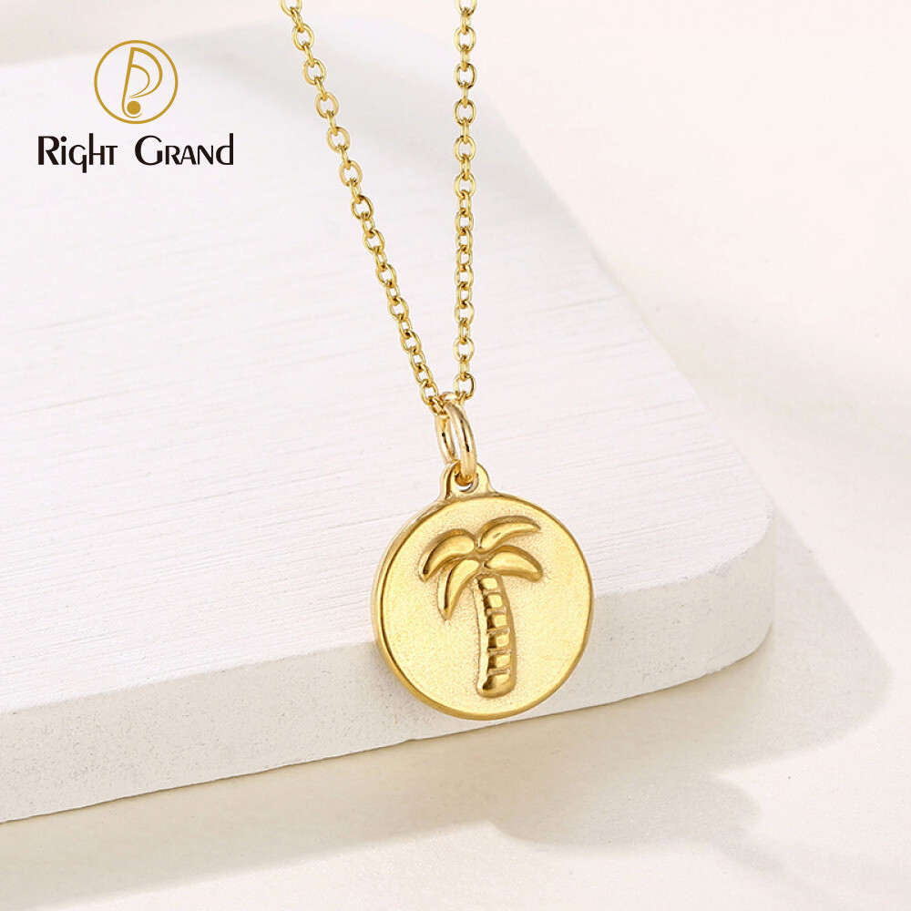 Right Grand 2023 Summer Fashion Hip Hop Jewelry Stainless Steel Pvd Gold Plated Palm Tree Coconut Pendant Necklace
