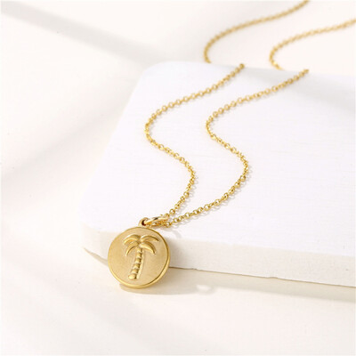Right Grand 2023 Summer Fashion Hip Hop Jewelry Stainless Steel Pvd Gold Plated Palm Tree Coconut Pendant Necklace
