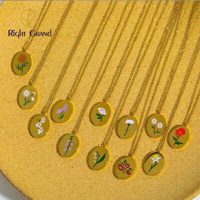 Right Grand 2023 New Non Tarnish Enamel Drop Oil Gold Plated Stainless Steel Birthflower Pendant Birth Month Flower Necklace