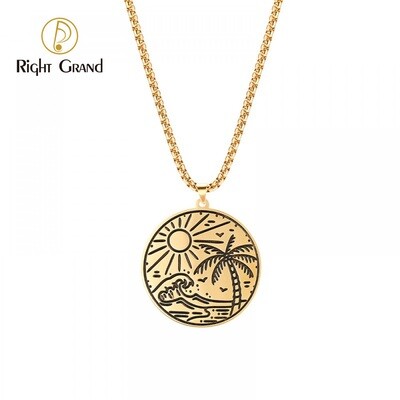 Right Grand Summer Vacation Chill Vibe Beach Jewelry Stainless Steel Gold Plated Palm Tree Pendant Drop Oil Enamel Necklace