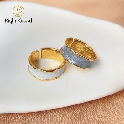 Right Grand Minimalist High Quality Fashion Summer Jewelry Pvd Gold Plated Open Adjustable Stainless Steel Enamel Rings