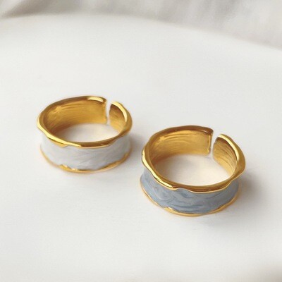 Right Grand Minimalist High Quality Fashion Summer Jewelry Pvd Gold Plated Open Adjustable Stainless Steel Enamel Rings