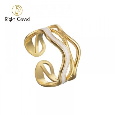 Right Grand Trendy Fashion Waterproof Jewelry Open Adjustable Wave Shape Pvd Gold Plated Stainless Steel Enamel Rings