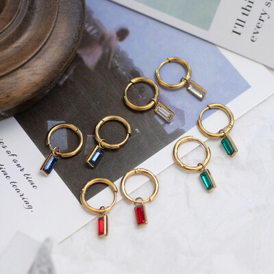Right Grand Vintage Jewelry Emerald Rectangle Pendant 14K Gold Plated Zirconia Colorful Women'S Drop Dangle Earrings