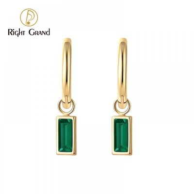 Right Grand Vintage Jewelry Emerald Rectangle Pendant 14K Gold Plated Zirconia Colorful Women&#39;S Drop Dangle Earrings