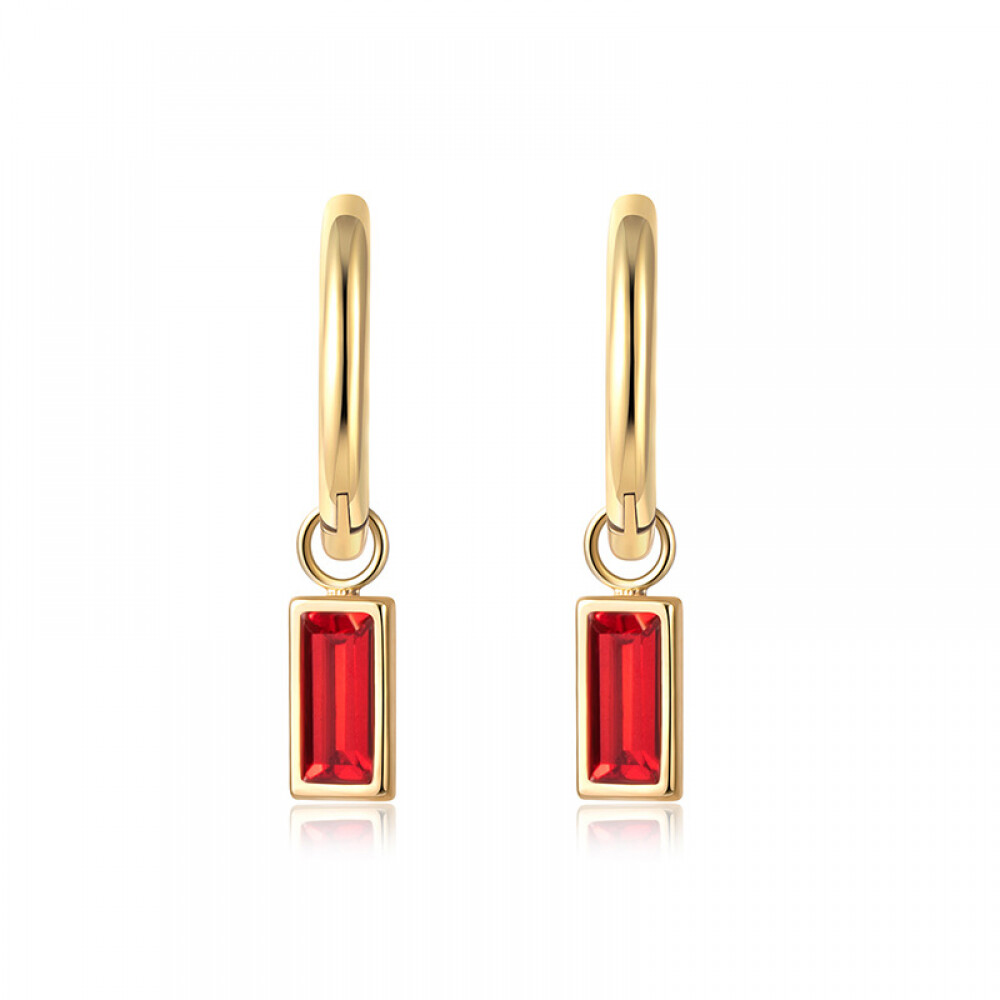 Right Grand Vintage Jewelry Emerald Rectangle Pendant 14K Gold Plated Zirconia Colorful Women&#39;S Drop Dangle Earrings, color: 14K Gold + Red zircon, size: Earrings