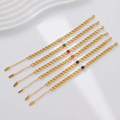 Right Grand Women Vintage Jewelry Stainless Steel Gold Plated Green Square Inlaid Zircon Cuban Link Chain Bracelet