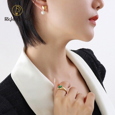 Right Grand Wholesale Vintage Women Jewelry Stainless Steel Gold Plated Heart Imitation Pearl Drop Earrings Stud