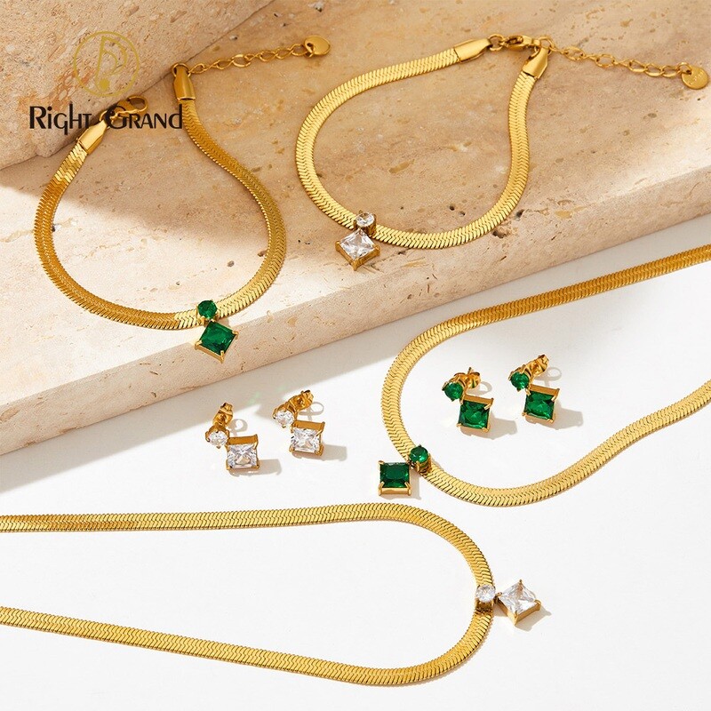 Right Grand New Arrival Stainless Steel Snake Chain Necklace Bracelet Fashion Jewelry Zirconia Jewelry Sets For Women
